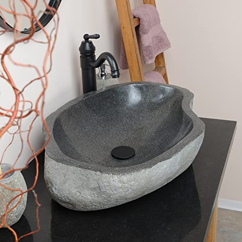 wohnfreuden Naturstein Waschbecken 60 cm oval in grau aus indonesischen Flussstein - Mit Unikat Auswahl