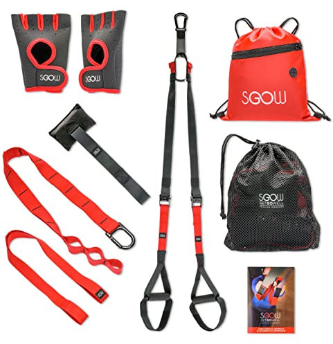 Setgowell - Allenamento in sospensione, Fitness Da Casa, Cavi Allenamento, Attrezzo Palestra, Kit Cavi Completo Multifunzione, Bande Resistenza, Attrezzi Sport Ginnastica, Rosso