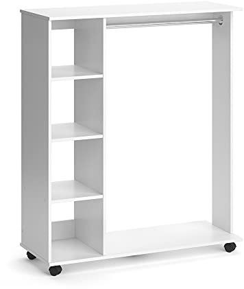 Vicco Garderobe Cosmo, Weiß, 110 x 129.4 cm | mit offenen Ablagen und Rollen für flexible Nutzung