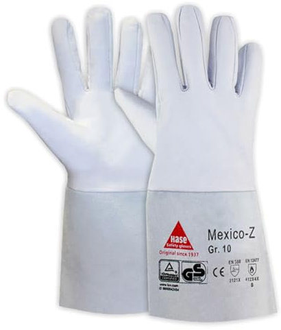 Hase Montage-/ Schweißer Handschuh Mexico-Z, aus Ziegennappaleder, Stulpen aus Rindspaltleder, unbeschichteter Nylon-Stickhandschuh mit optimalem Komfort (10, 8)