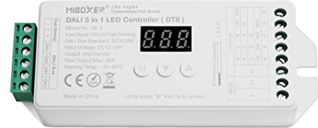 LIGHTEU, Miboxer DALI 5 in 1 controller per strisce LED, uscita dimmer PWM, 12-24V compatibile con strisce LED a 5 modalità DL-X (DT8)