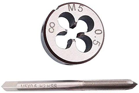 HUAZHICHUN 1 Stück M5 × 0,5 mm Gewindebohrer + 1 Stück M5 × 0,5 mm Gewindeschneider metrisch HSS Gewindebohrer und Schneideisen Set Rechtshänder