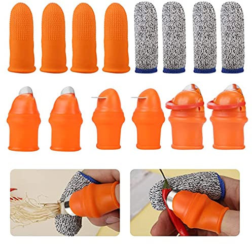 Yuehuamech 14pcs Garden Silicone Thumb Cutter Set,Vegetable Plant Fruit Pickin Cutter Pruning Shears with Finger Protector Sleeves Harvesting Tool for Twig Pruning