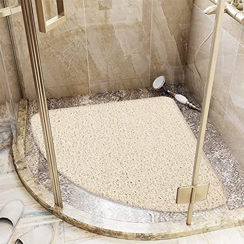 Lurowo Eck-Duschmatte, rutschfest, Quadrant-Luffa-Duschmatte mit Abfluss, schnell trocknend, gebogene Duschmatten, Anti-Schimmel, für Innendusche, 60 x 60 cm (Beige)