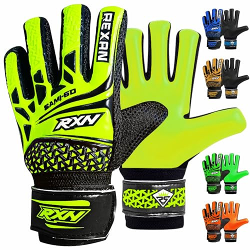 RAXAN Torwarthandschuhe für Kinder, Jungen und Mädchen, rutschfest, verschleißfestes Latex-Material, um Torwarthandschuhe zu schützen, um Verletzungen zu verhindern (gelb)