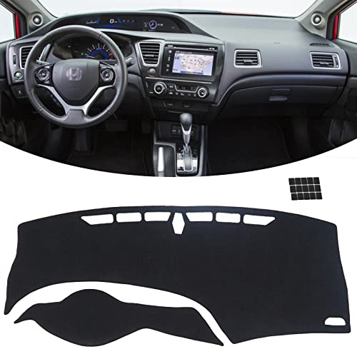 KEYOOG Dashboard Cover Dash Mat Fit for Ho-nda Civic 2015-2012 (for Left Hand Drive),Car Dash Board Mat Anti-Glare Carpet,Non-Slip Pad Sunshield Protector (Black)