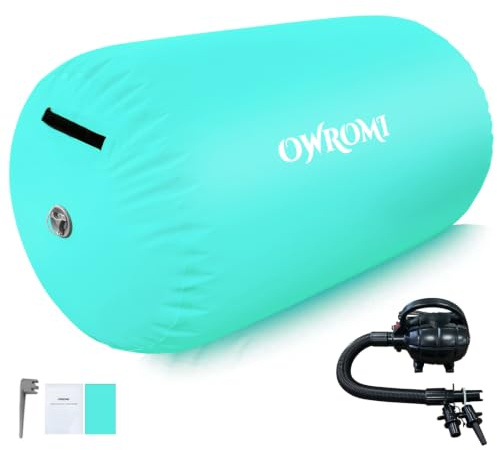 Inflatable Gymnastics Air Mat Tumble Track with Gymnastics Air Barrel - Inflatable Air Spot Tumbler Backbend Trainer Air Roller Tumbling Mat with Electric Pump