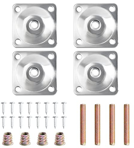 Daelesr 4 Set Piastre di Montaggio per Gambe con Bulloni e Viti, Piastre di Fissaggio per Gamba de Mobili, Argento Staffe Fissaggio per Gambe de Tavolo Divano Sedia Armadio Mobili