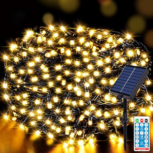 Meision Solar Lichterkette Außen 30m 300LED Lichterkette Weihnachten LED Outdoor Lichterkette mit 8 Modi + Timer + Fernbedienung Solarlichterkette Wetterfest für Garten, Balkon, Party, Warmweiß