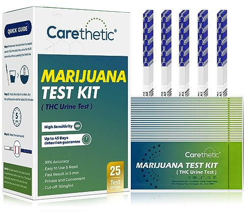 Carethetic THC Drug Test Kit - Marijuana Urine Test Strips, Highly Sensitive, FDA Cleared, 25 Pack - Instant Results