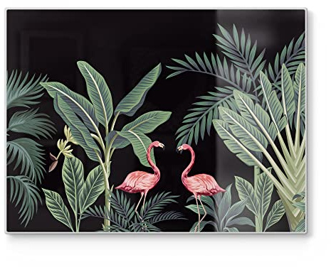 DEQORI Planche à découper en verre | Grande taille 40 x 30 cm | Motif scène tropicale vintage | Planche à découper design pour cuisine | Planche à petit-déjeuner antibactérienne & antidérapante |