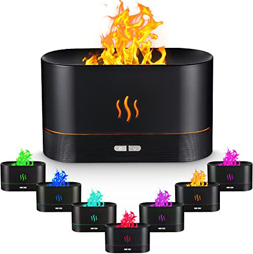 Birshe Diffusore di Aromi con Effetto Fiamma, 180ml 7 Colori Diffusore di Oli Essenziali con Luce a Effetto, diffusore di aromaterapia a fiamma per Casa, Spegnimento Automatico, Silenzioso