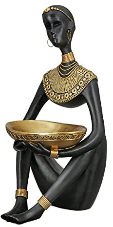 GILDE Deko Figur Skulptur mit Schale - aus Kunstharz - afrikanische Dekoration Safari - Farbe: schwarz Gold - Höhe 32 cm