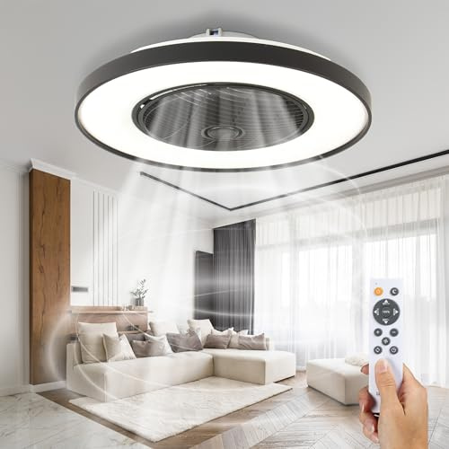 Proventa Deckenventilator mit beleuchtung, fernbedienung leise 60W-60cm, rotierende Luftverteilung, dimmbare LED Deckenleuchte mit Ventilator, neutralweißes Licht, Sommer & Wintermodus, fernbedienung