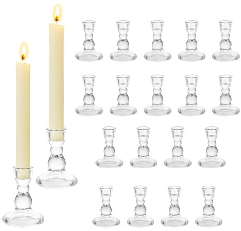 Hewory Kerzenhalter Glas Kerzenständer Stabkerzen: 20er Klar Stabkerzenhalter Glas Kerzenhalter Stabkerze, Klein Kerzenständer Kerzenleuchter für Weihnachtsdeko Tischdeko Hochzeit Party Deko