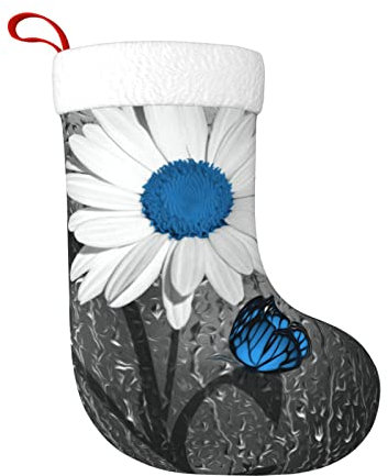 TRESILA Personalisierbarer Weihnachtsstrumpf Nikolausstrümpfe, Geschenktüten, Süßigkeitenbeutel, Weihnachtsbaum, zum Aufhängen für Weihnachten, Feiertagsparty – Weiß / Blau