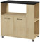 HOMCOM Carrello Cucina con Ripiano Aperto, Armadietto a 2 Ante e Scaffale Laterale a 2 Livelli, Carrello Multiuso con Ripiano Regolabile in Legno, 75x40x80.5 cm, Color Rovere e Nero