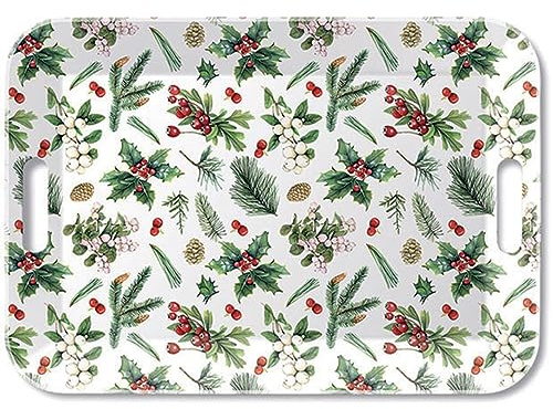 Ambiente Bandeja para Servir con asa, 33 x 47 cm, melamina, muérdago, Acebo, Ilex, Invierno, Invierno, Verde, Blanco