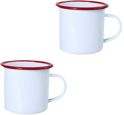 ZYBSLCSY Retro Enamel Mug Set of 2 4 6, Enamel Drinking Tin Mugs Cups, Fine Enamel Coffee Tea Mug (White 3,2 pieces)