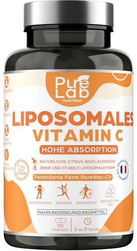 Liposomal Vitamin C 1000mg - High Absorption - Immunity, Antioxidant, Energy - Patented PureWay™ Formula - Lactose-Free, Gluten-Free - Made in France - 90 Capsules, 1 to 3 month Supply