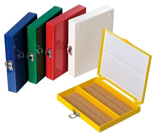 CryoKing 5 Stück Objektträger Mikroskop Box, Objektträger Aufbewahrungsbox, Box für objektträger, Objektträger Kasten, Präparatekasten Mikroskop für 100 Objektträger, Korkpolster