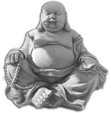 FABRIQ Buddha sorridente seduto con corallo – Figura decorativa da giardino, peso 8 kg, resistente alle intemperie, in pietra artificiale, ideale per giardino zen