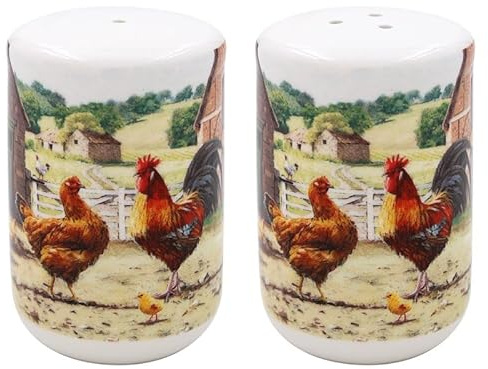 The Leonardo Collection Cockerel & Hen Salt & Pepper By Macneil Studios | Hand-Painted Ceramic Set | Whimsical Cockerel & Hen Design | Perfect for Farmhouse Décor