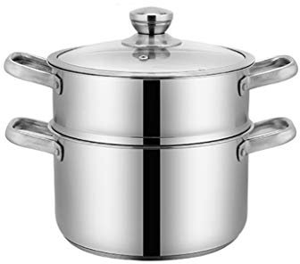 ANSNOW 2-Stöckiges Induktions-Dampfgarer-Set Aus Edelstahl, Großer Multi-Brühtopf Und Dampfgareinsatz, Hochglanzpolierte Oberfläche Mit Gehärtetem Glasdeckel/21 * 24,5 cm
