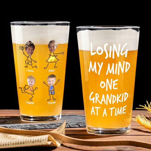 KEMEILA Verre à bière personnalisé avec photo de petit-enfant, cadeau de fête des pères pour grand-père de la part de petite-fille, petit-fils, verre à bière de 473,6 g, cadeau d'anniversaire de Noël