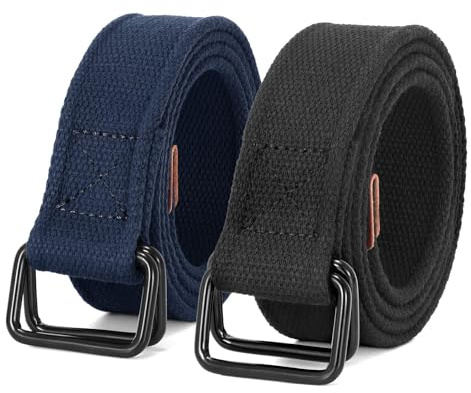 JASGOOD 2 Pièces Ceintures Homme Toile Respirante Réglable sans Trou Taille 86-127cm Double Boucle Tactique Noire