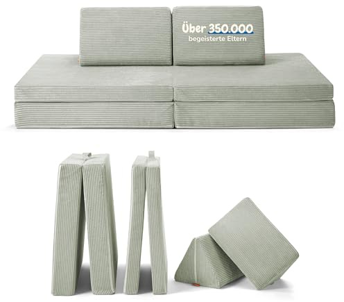 Funzy Spielsofa für Kinder - Das Original für kreatives Spielen, Modulare Spielcouch, Waschbarer Bezug, Robust & Langlebig, TÜV & ÖKO-TEX® 100 Standard Zertifiziert, 3 Jahre Garantie, Salbei Grün