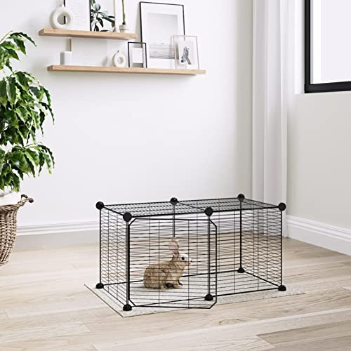 Gecheer Rabbit Run,Puppy Pen Wire Mesh Cages 8-Panel Pet Cage with Door Black 35x35 cm Steel for Puppy,Rabbit,Kitten,Hamster,Guinea Pig,Turtle,Hedgehog 1.5 cm Grid height