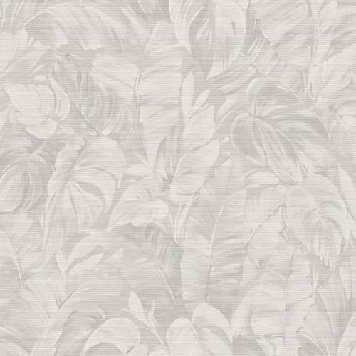 SOPHIE LAURENCE Grey & White Leaf Botanical Wallpaper - Textured Vinyl, Paste The Wall, 0.53m x 0.53m Sample, Washable, Modern Design Wallpaper