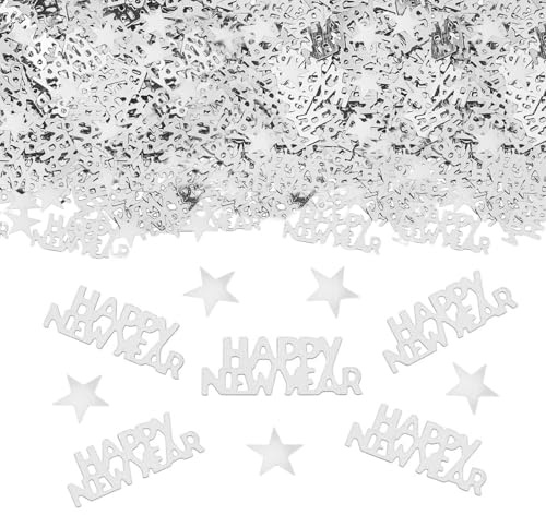 ParPix Konfetti Silvester Deko Silber, Happy New Year Streudeko, Glitzer Sterne Silvester Tischdeko, Neujahr Deko Confetti, Silvester Dekoration Konfetti, Streudeko Neujahr Silvester Deko 2026 Party