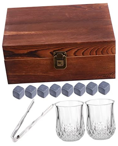 SHOWERORO Whiskey Rocks Marble Ice Cube Natural Chilling Stones Moulds Whisky Rocks Chilling Stones Food Grade Marble Wooden Box