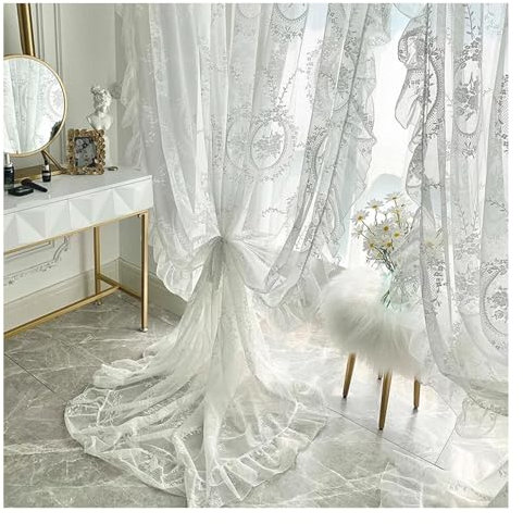 Tenda in pizzo ricamato con romanticismo francese stile vintage finestra trattamento per giardino balcone tende lunghe shabby chic - 1 pannello