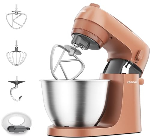 Kenwood Go KZM35.000RD, Stand Mixer with Space-Saving Design, Compact Kitchen Machine with 4L Bowl, 3 Adjustable Tools, Splashguard, 6 Speed, Elegant Metal Body with Carrying Handle, 800W, Clay Red