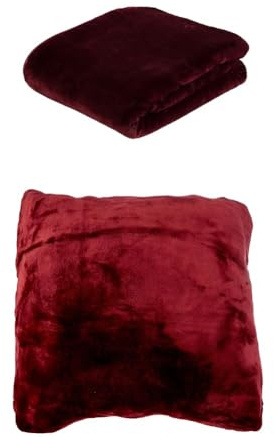 Gözze Premium Cashmere-Feeling Decke und 2er Set Cashmere-Feeling Kissen, 130x170 cm + 50x50 cm, Farbe: Bordeaux