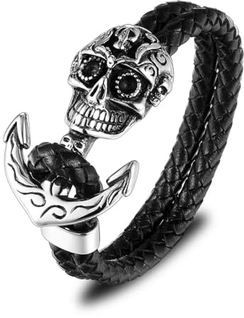 Armband, Armband, Schmuck, Damen Und Herren Lederschmuck Männer Echtes Leder Schädel Anker Armbänder Rock Punk Charms Manschette Armbänder Pg725