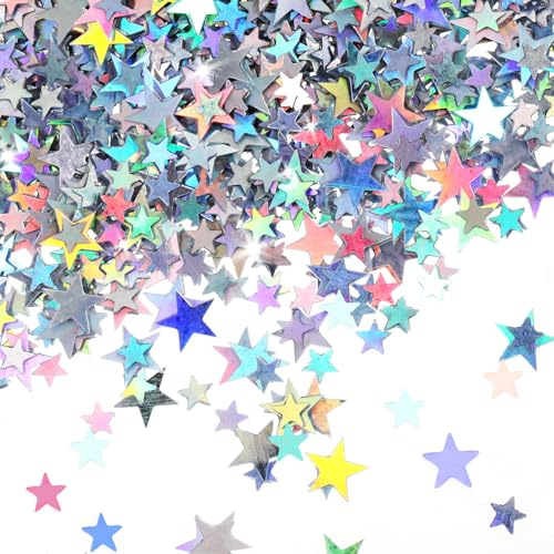 6000 Stück Konfetti Geburtstag Deko, 60g Ster Silber, Holografische Sterne Glitzer Pailletten, Tisch Streudeko, Acryl Sterne für Party, Hochzeitsdekorationen