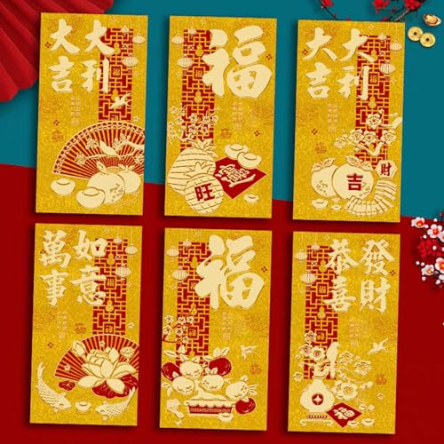 Geldumschläge für Bargeld Geschenk, Glitter Gold Umschläge Chinesisches Neujahr 2026, dickes Papier Geld Tasche Glück Hong Bao Geschenk für Frühlingsfest, Weihnachten, Geburtstag, Hochzeit, Abschluss