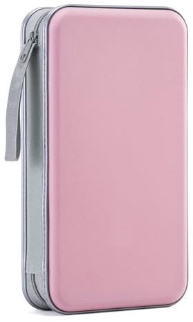 LIOVODE CD Storage, 96 Capacity CD Wallet Holder Organizer Hard Plastic Disc Blu ray Storage for Car (96 Capacity, Light Pink)