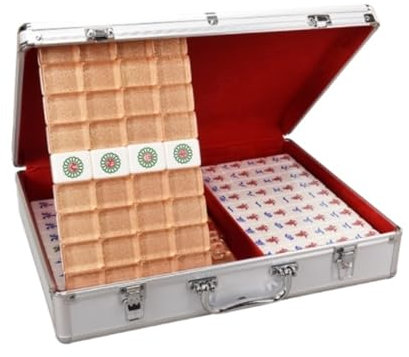 OUYUE Mahjong Spielset Chinesisches Mahjong Mit 144 Gravierten Spielsteinen Und Aufbewahrungsbox, Familienspiel for 4 Spieler Ab 8 Jahren Chinesisches Mah Jong Set(Silver)