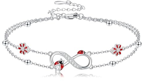 DAYLINLOVE Ladybug Infinity Bracelet 925 Sterling Silver Ladybug Infinity Double Layered Chain Ladybug Jewellery Gifts for Women
