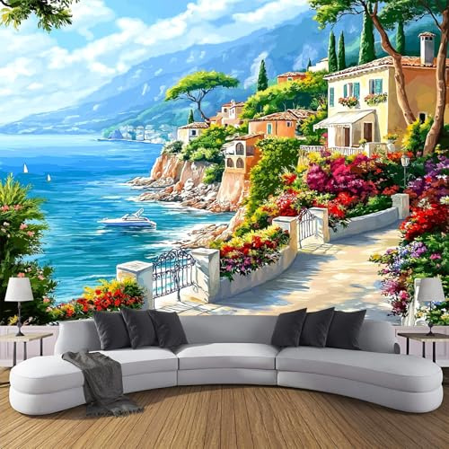 Papel Pintado Pared Paisaje Fotomurales 3D Tv Fondo Pared Moderno Dormitorio Murales, 200x140cm - 4 partes Fotografía, Ciudad Costera