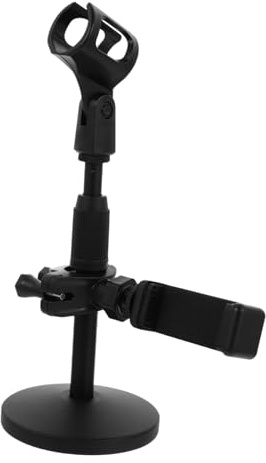IMIKEYA Microphone Design Construction Stand to Phone Metal with Adjustable Desktop Mount Easy Holder with Phone Bracket for Use, Black Tabletop Podcast Lecture