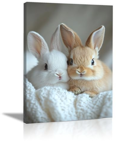 WQBQKKX Osterhasen Leinwand Wandkunst Tier, Minimalistischer Hase Bilder für Toilette für Badezimmer Toilette Deko - 80x110cm Gerahmt(Weiß)