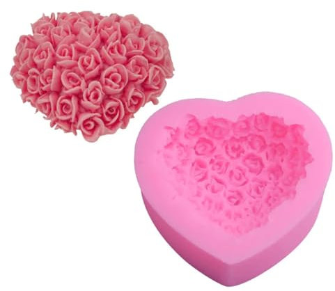 Silicone Mold Kit,3D Rose Flower Heart Shape Silicone Mold Text I Love You Fondant Jelly Chocolate Cake Decor Baking Tools Clay Plaster Mould 7x6.5x3cm