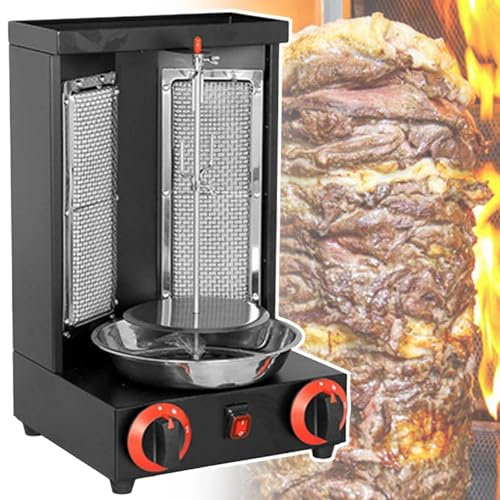 vnmudzeo Forno Rotante Verticale da Banco, Riscaldamento A Doppia Testa, Macchina Automatica per Spiedini Gyro A Gpl, Acciaio Inox,Black