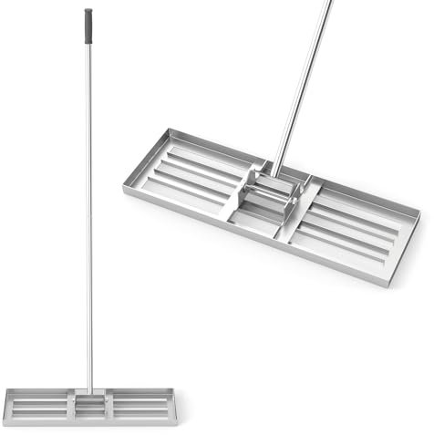 GOPLUS Rastrillo de Nivelación de Césped, Rastrillo Jardín con Mango Ergonómico 170 cm, Nivelador para Jardinería, Paisajismo, Nivelación, Patio, Campo de Golf (Plateado 75 x 25 cm)